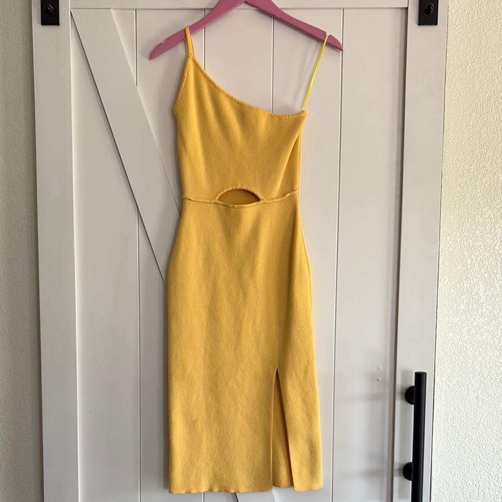 Saints + Sinners Elegant Yellow One Shoulder Knit Dress